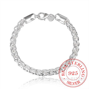 925 Silver Twist Round Chain Bracelet Bangle For Men Women
