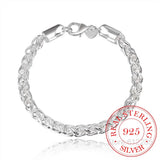 925 Silver Twist Round Chain Bracelet Bangle For Men Women