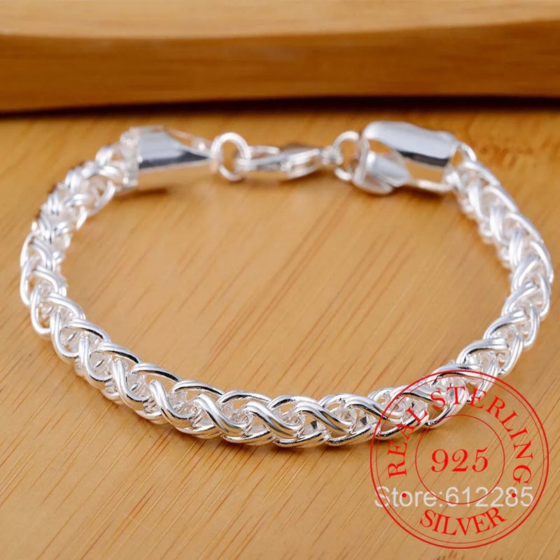 925 Silver Twist Round Chain Bracelet Bangle For Men Women