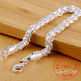 925 Silver Twist Round Chain Bracelet Bangle For Men Women
