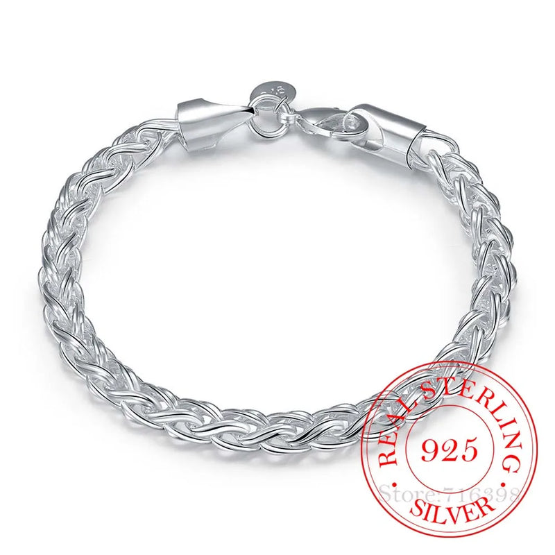 925 Silver Twist Round Chain Bracelet Bangle