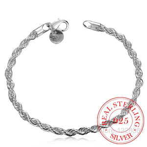 925 Sterling Silver 4mm Rope Chain Bracelet Bangle