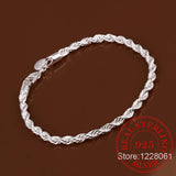 925 Sterling Silver 4mm Rope Chain Bracelet Bangle