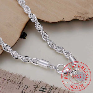 925 Sterling Silver 4mm Rope Chain Bracelet Bangle