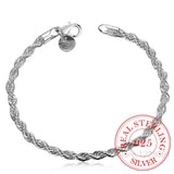 925 Sterling Silver 4mm Rope Chain Bracelet Bangle