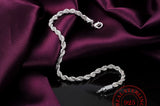 925 Sterling Silver Bracelet 4mm Twist Rope Chain Bangles for Men Women