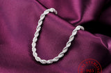 925 Sterling Silver Bracelet 4mm Twist Rope Chain Bangles for Men Women