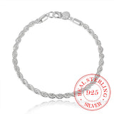 925 Sterling Silver Bracelet 4mm Twist Rope Chain Bangles for Men Women