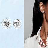 925 Silver Daisy Flower Hoop Heart Stud Earrings Women Jewelry Gift