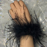 Ostrich Feather Cuffs Wrist Sleeve Furry Feather Snap Bracelet