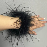 Ostrich Feather Cuffs Wrist Sleeve Furry Feather Snap Bracelet