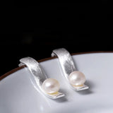 Real Pearl Earring Women Silver 925 Freshwater Pearl Silver Wavy Stud...
