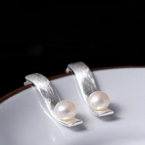 Real Pearl Earring Women Silver 925 Freshwater Pearl Silver Wavy Stud...