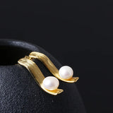 Real Pearl Earring Women Silver 925 Freshwater Pearl Silver Wavy Stud...
