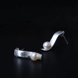 Real Pearl Earring Women Silver 925 Freshwater Pearl Silver Wavy Stud...