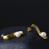 Real Pearl Earring Women Silver 925 Freshwater Pearl Silver Wavy Stud...