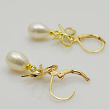 Real Pearl Jewelry Butterfly 8-9MM Bright Rice Freshwater Pearl Dangle Earrings