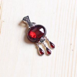 925 Silver Pendant Natural Garnet Stones Water Drop Vintage Crystal Pendant