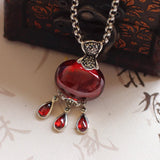 925 Silver Pendant Natural Garnet Stones Water Drop Vintage Crystal Pendant