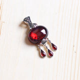 925 Silver Pendant Natural Garnet Stones Water Drop Vintage Crystal Pendant