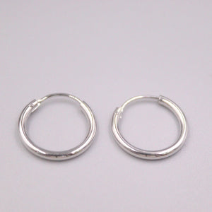 925 Silver 1.8mm Circle Hoop Earrings 15mm