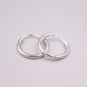 925 Silver 1.8mm Circle Hoop Earrings 15mm