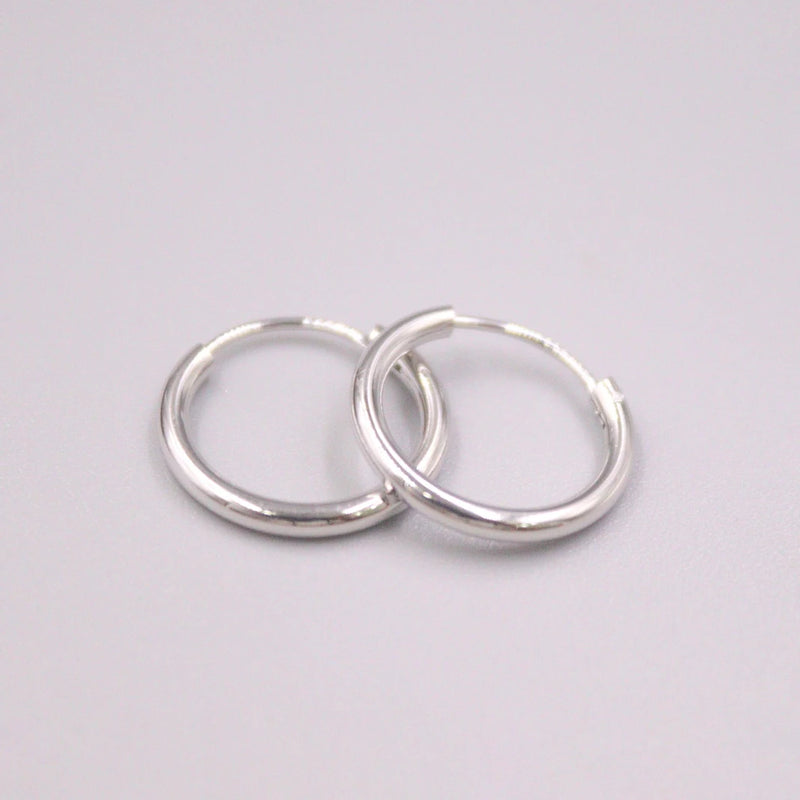 925 Silver 1.8mm Circle Hoop Earrings 15mm