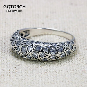 Vintage Flower Zircon Silver Ring for Women 925 Sterling Thai Jewelry