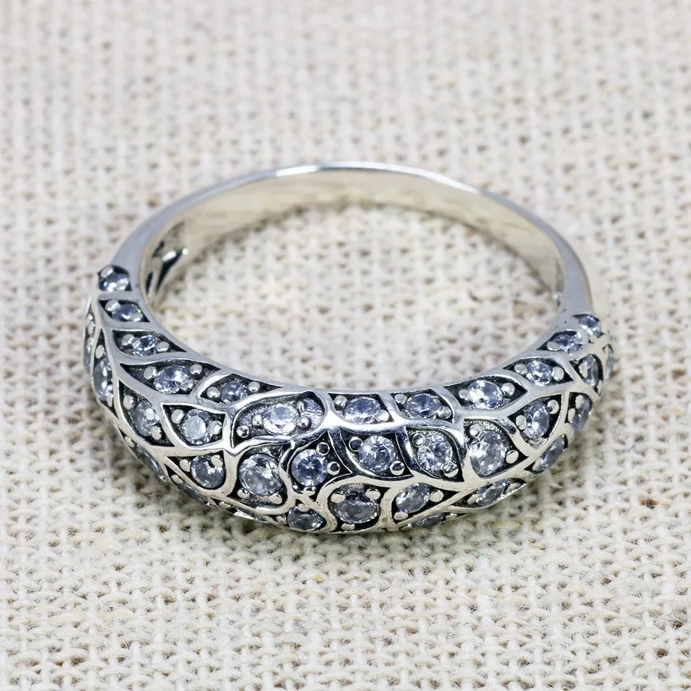 Vintage Flower Zircon Silver Ring for Women 925 Sterling Thai Jewelry
