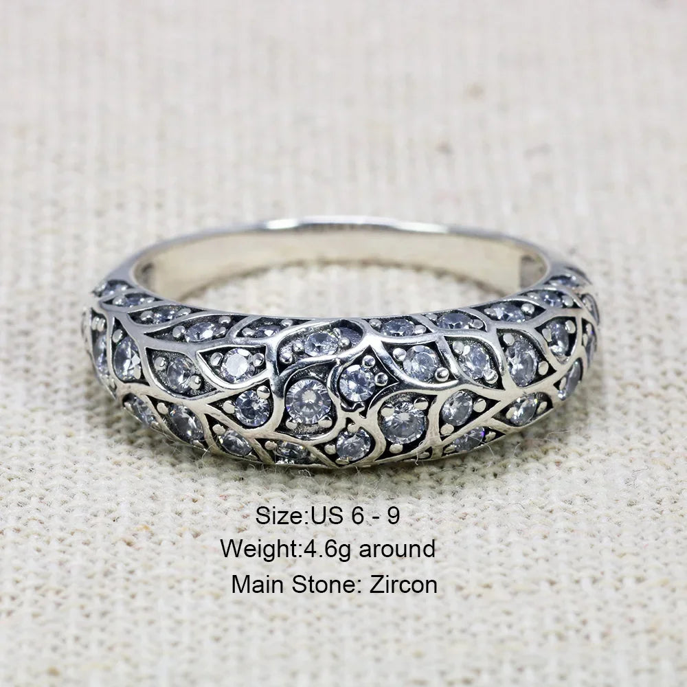 Vintage Flower Zircon Silver Ring for Women 925 Sterling Thai Jewelry
