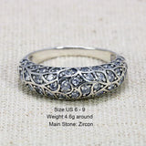 Vintage Flower Zircon Silver Ring for Women 925 Sterling Thai Jewelry