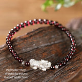 925 Silver Garnet Bracelet Pixiu Shape for Men and Women