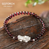925 Silver Garnet Bracelet Pixiu Shape for Men and Women