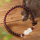 925 Silver Garnet Bracelet Pixiu Shape for Men and Women