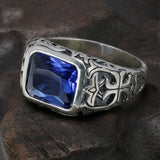 925 Silver Men's Turquoise Stone Ring Vintage Engraved Flower