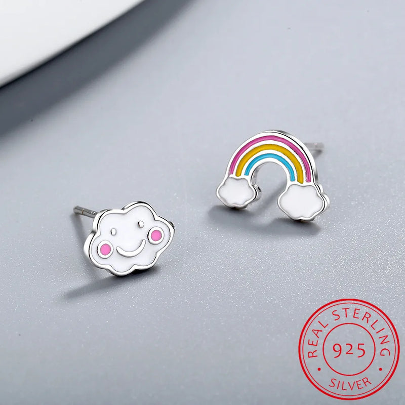 925 Sterling Silver Stud Earrings for Women and Girls - Rainbow Earrings
