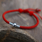 Sterling Silver Round Beads Red Rope Bracelet Men Women Tibetan String Gift