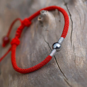 Sterling Silver Round Beads Red Rope Bracelet Men Women Tibetan String Gift