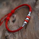 Sterling Silver Round Beads Red Rope Bracelet Men Women Tibetan String Gift