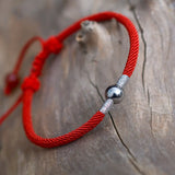 Sterling Silver Round Beads Red Rope Bracelet Men Women Tibetan String Gift