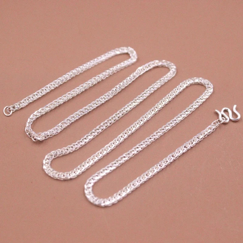 S999 Sterling Silver Chain Women Lucky 2mm Wheat Link Necklace