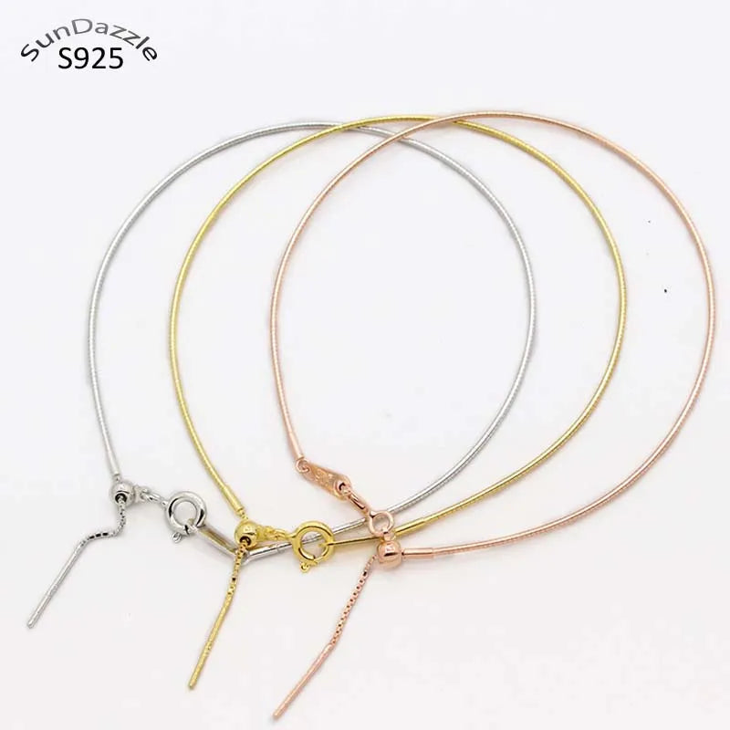 925 Sterling Silver Bracelet Snake Chain Beads Hand Band DIY Jewelry