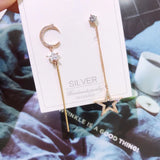 925 Silver Tassel Dangle Earrings Moon Drop Shaking Chain Star Zirconia