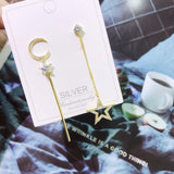 925 Silver Tassel Dangle Earrings Moon Drop Shaking Chain Star Zirconia