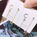 925 Silver Tassel Dangle Earrings Moon Drop Shaking Chain Star Zirconia