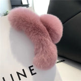 Pink Rex Rabbit Fur Hair Claw Large Clips Hairpins Cover for Women Girls Plush