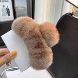 Pink Rex Rabbit Fur Hair Claw Large Clips Hairpins Cover for Women Girls Plush