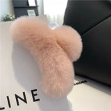 Pink Rex Rabbit Fur Hair Claw Large Clips Hairpins Cover for Women Girls Plush