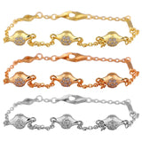Real Rose Pave Modern LovePods Crystal Chain Bracelet 925 Sterling Silver Bangle