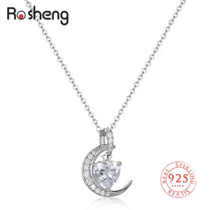 S925 Birth Month Moon Stars Pendant Necklace Rhinestone Birthstone Jewelry